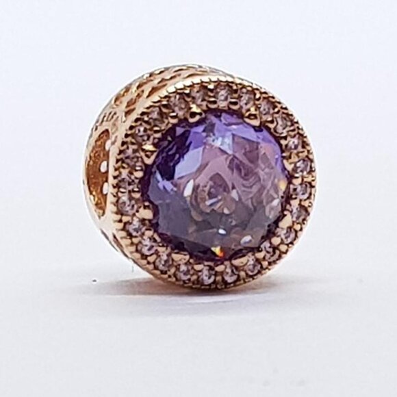 Authentic Pandora Rose Gold Lavender Radiant Charm with  Clear CZ #57 - Picture 1 of 4